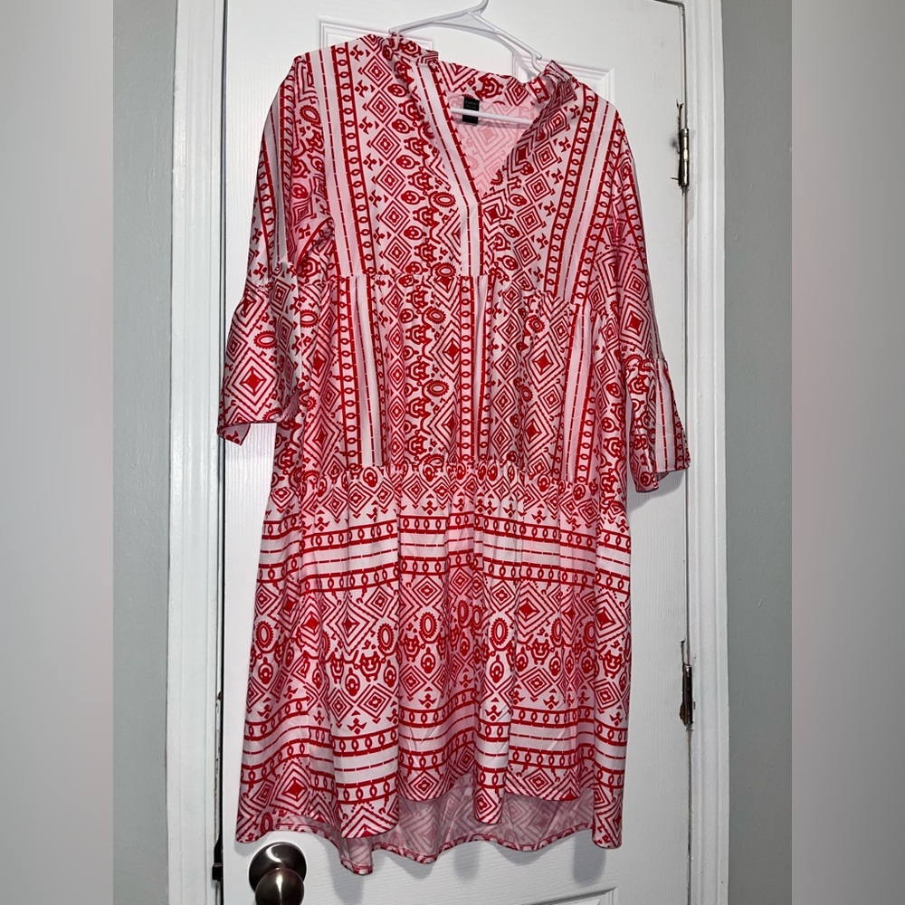 Women’s Bright Pink Patterned Midi Dress